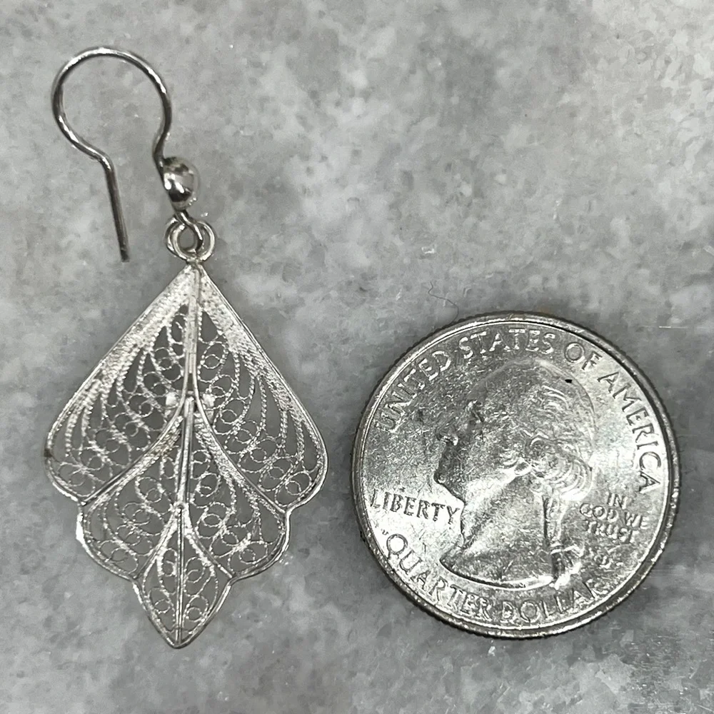 Sterling Silver Filigree Dangle Leaf Earrings - Picture 9 of 9